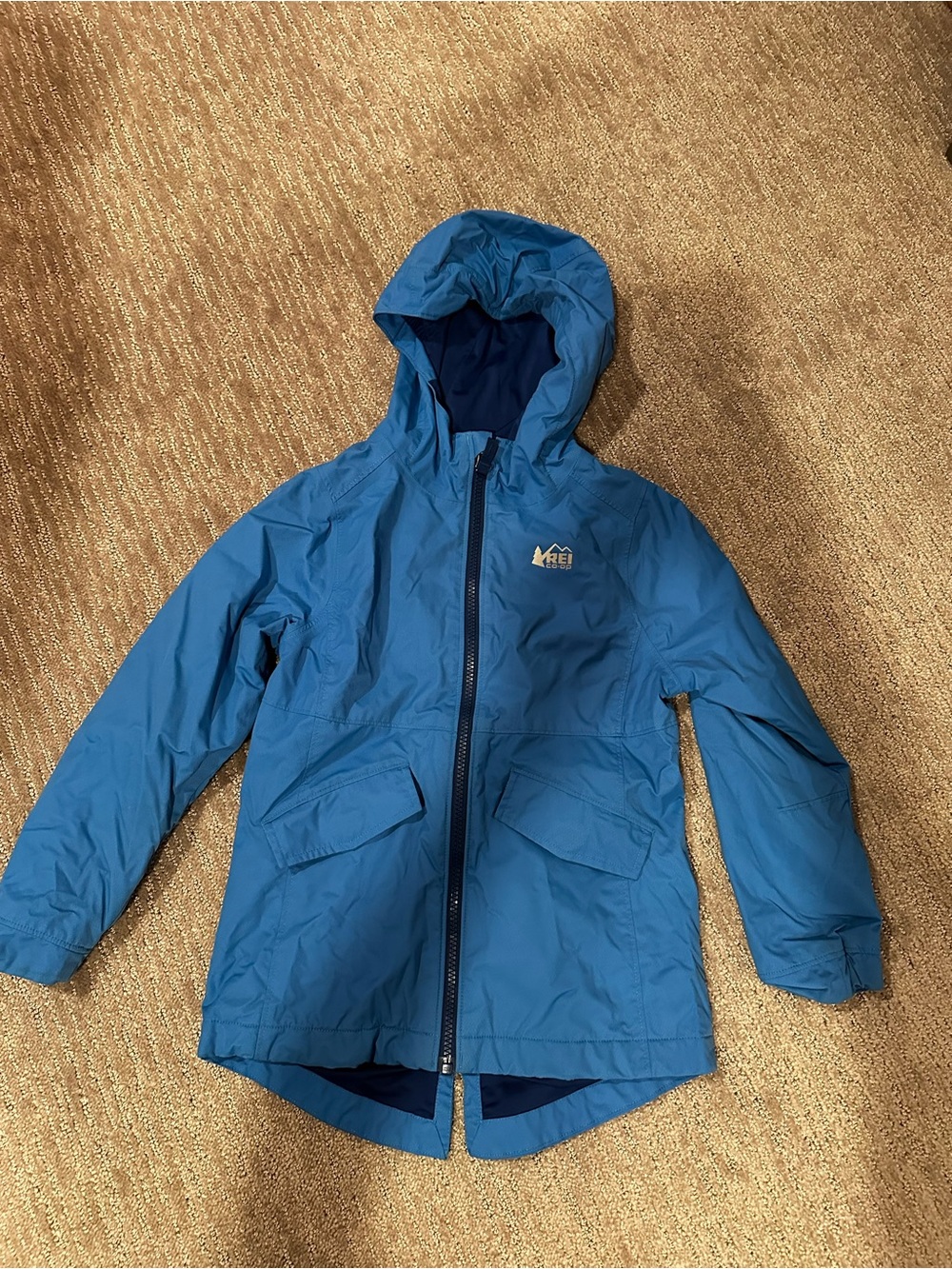 REI Kids Blue Hooded Rain Jacket
